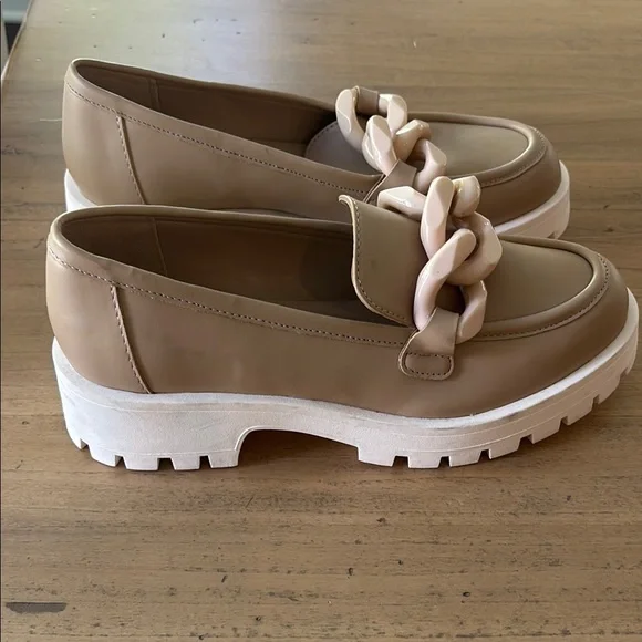 Tan and Cream Loafers with Chunky Sole - Picture 1 of 6